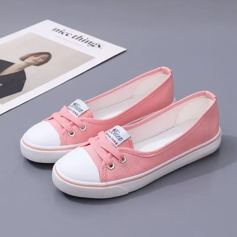 Ladies Shoes Low Canvas Flat Lace Up Women Footwear Casual Sneaker Trends 2024 Designer Walking Light A Shoe Cheap New Spring 39
