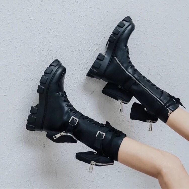 Women's New Leather Platform Boots Bag Tactical
