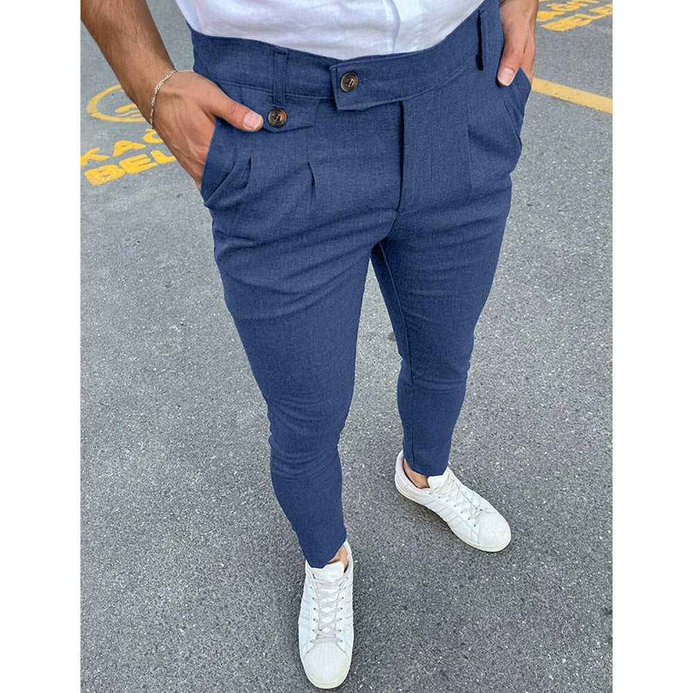 Faux Pocket Decorative Leisure Business Pants
