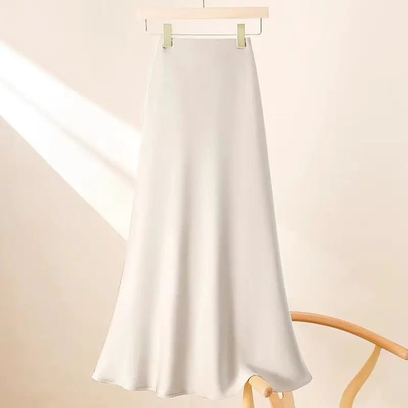 Women's Fashion French Acetate Satin Hip Wrapping Half Fish Tail Skirt Spring And Autumn Medium Long Style Alternative Clothing