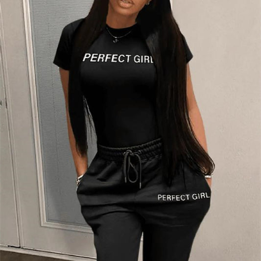 Women's English Printing Casual Sweatpants Suit