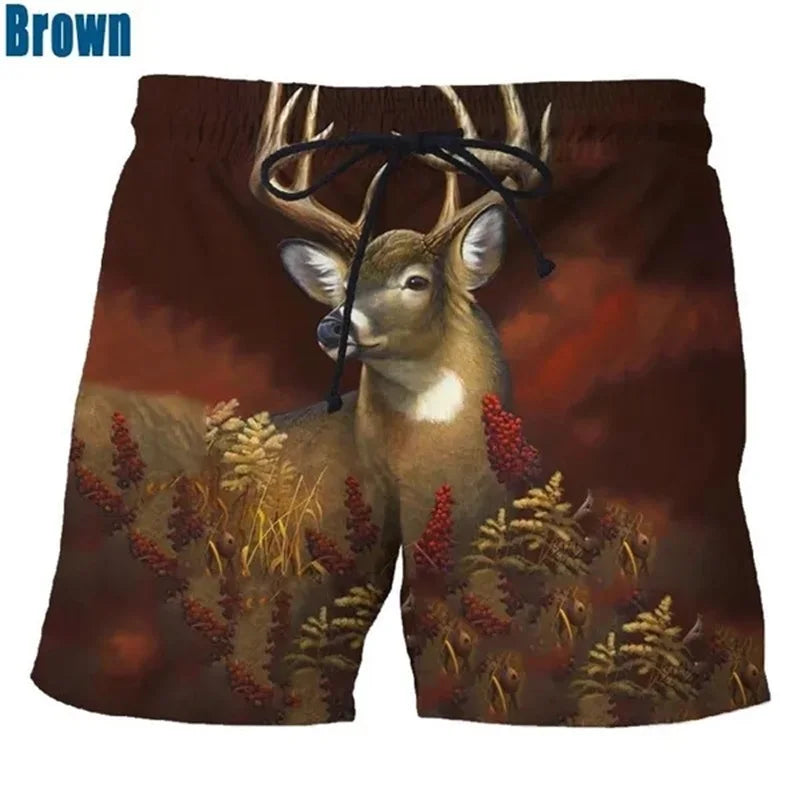 3D Printed Animal Deer Hunting Shorts For Men Summer Casual Personality Plus Size Shorts Men Seaside Vacation Short Pants