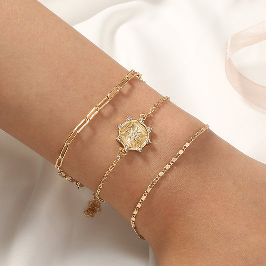 Small Design Star Star studded diamond tag tag lattice chain multi-layer Bracelet woman