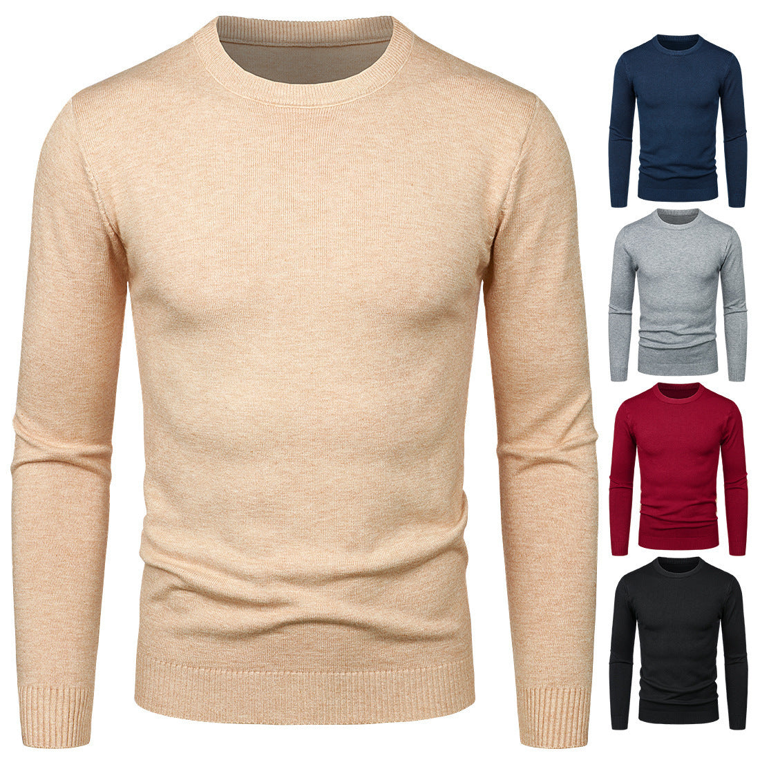 Men's Round Neck Sweater Solid Color Simple Free Size Long Sleeve Sweater