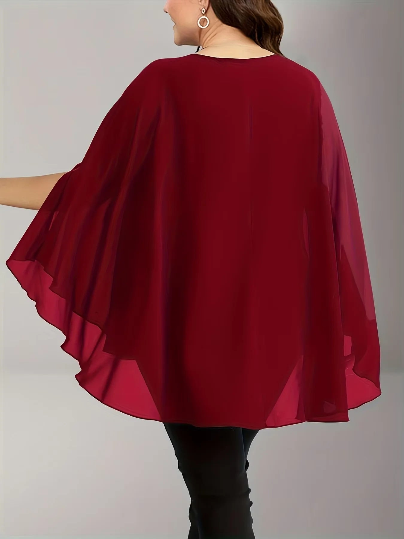 Plus Size Elegant Chiffon Crewneck Sequined Slit Sleeve Tops Office Lady Casual Vintage Summer T shirts for Women 2025 Tee Tops