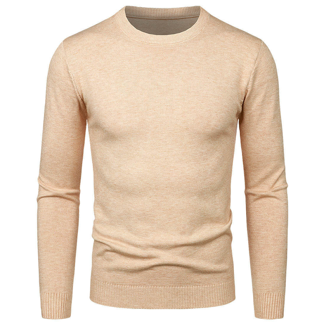 Men's Round Neck Sweater Solid Color Simple Free Size Long Sleeve Sweater
