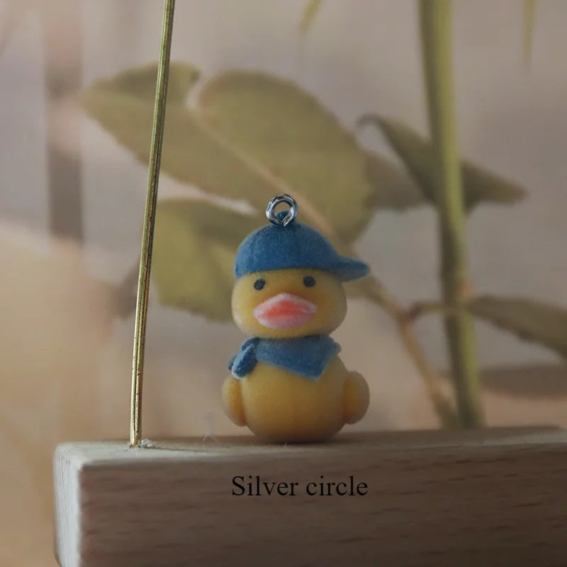 30Pcs 3D Cute Flocked Duck Charms Cartoon Animal Duck Resin Pendant Earrings Keychains Accessories for DIY Crafts Jewelry Make