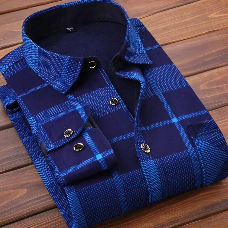 2024 Men's Autumn Winter Casual Long Sleeve Plaid Shirt Thick Warm Men's Casual High Quality Soft Large Size Warm Shirt Tops 4XL