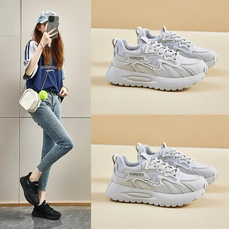 Women Casual Shoes Fashion Lace Up Breathable Walking Mesh Platform Shoes Sneakers Women Gym Vulcanized Shoes Female Footwear