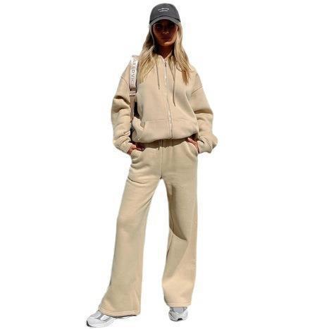 Fall Casual Hooded Sportswear Two-Piece Women Solid Loose Hooded Sportswear Jogging Pants Suit
