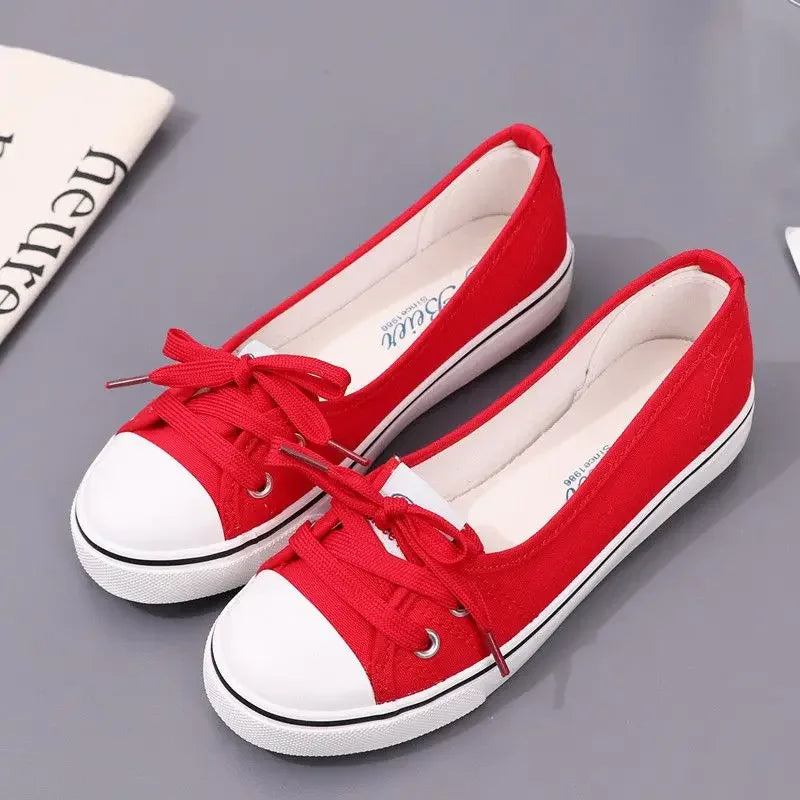 Ladies Shoes Low Canvas Flat Lace Up Women Footwear Casual Sneaker Trends 2024 Designer Walking Light A Shoe Cheap New Spring 39