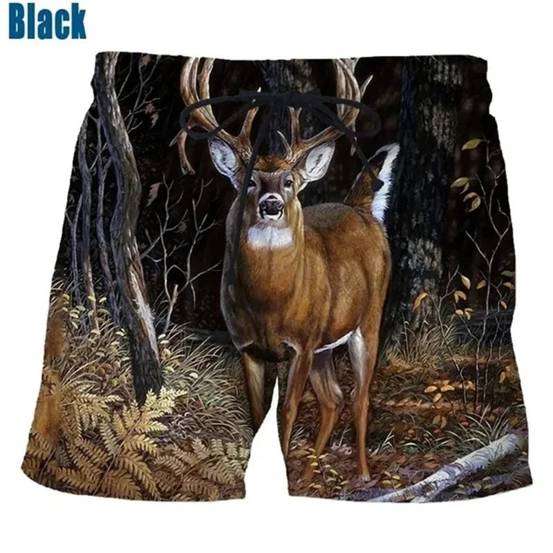 3D Printed Animal Deer Hunting Shorts For Men Summer Casual Personality Plus Size Shorts Men Seaside Vacation Short Pants