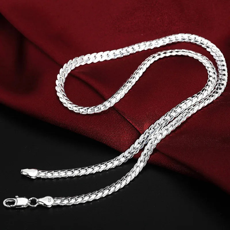 925 Sterling Silver Christmas Gifts European Style Retro 6MM Flat Chain Necklace Bracelets Fashion For Man Women Jewelry Sets