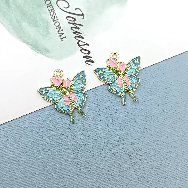 10Pcs Creative Rose Butterfly Cross Charms Alloy Pendent  For Phone Keychain Earring Bracelet Necklace DIY Crafts Jewelry Make