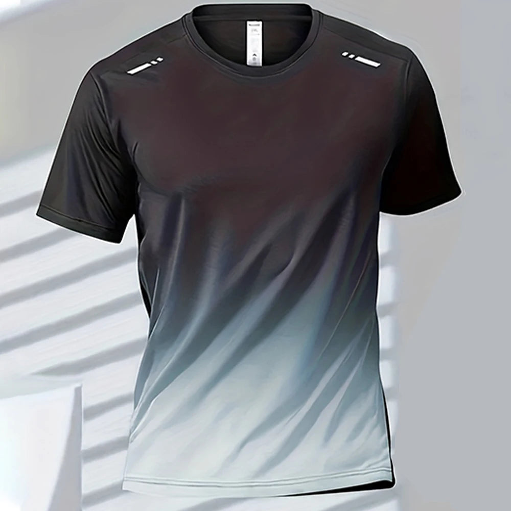 Men's T-shirts Sports Running T-shirt Quick-drying Gradient Short Sleeve Tees Outdoor Workout Basketball Training Running Outfit