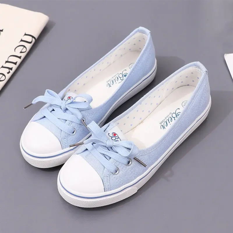 Ladies Shoes Low Canvas Flat Lace Up Women Footwear Casual Sneaker Trends 2024 Designer Walking Light A Shoe Cheap New Spring 39