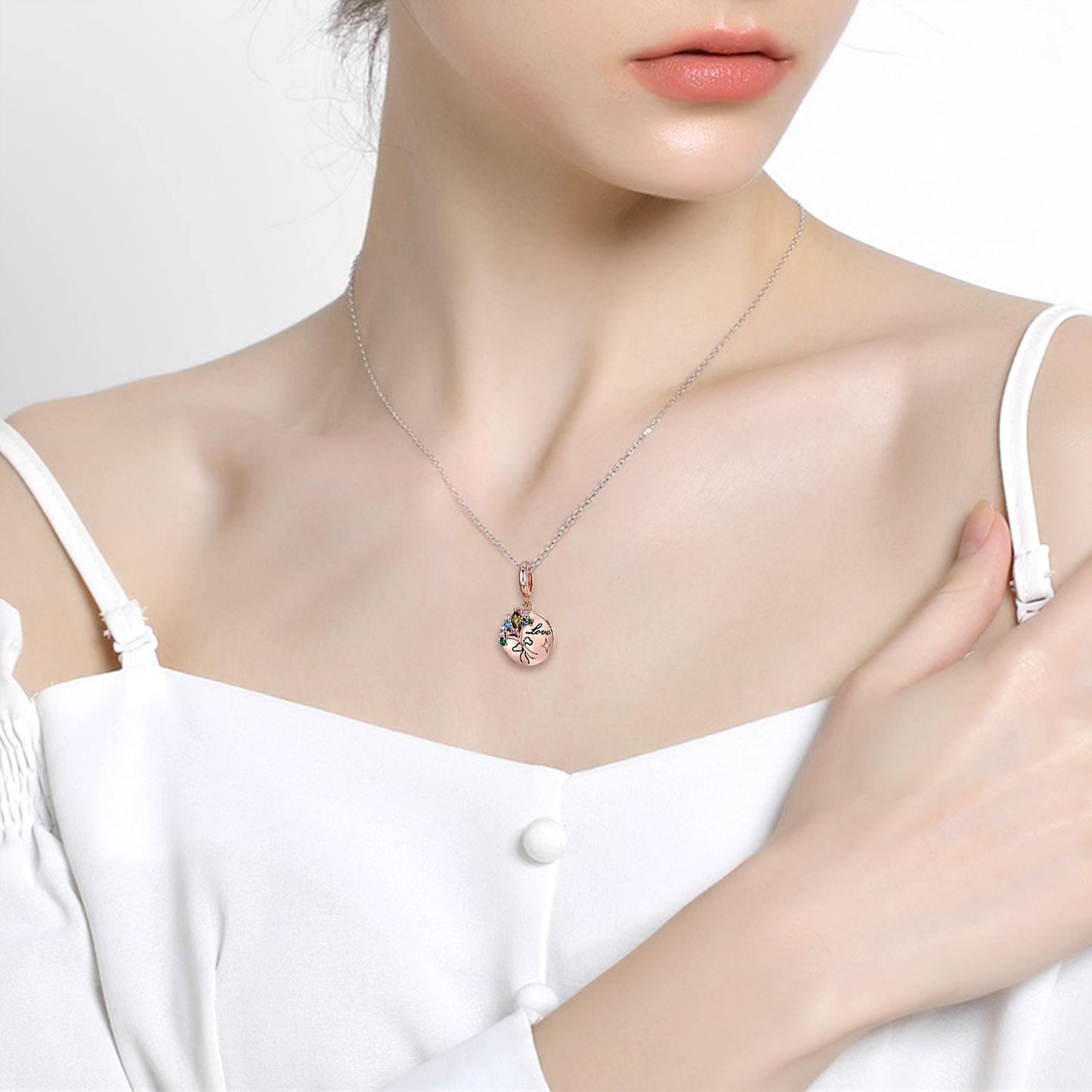 Flower Pendant 925 Sterling Silver Rose Gold Plated Valentine's Day CHARMS Necklace Bracelet Diy Accessories Beads