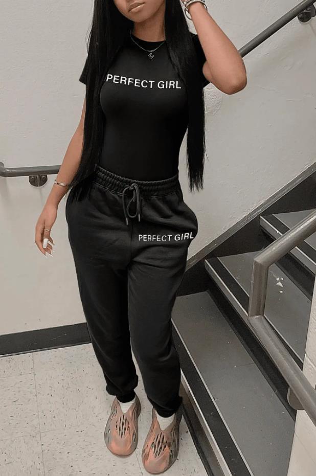 Women's English Printing Casual Sweatpants Suit