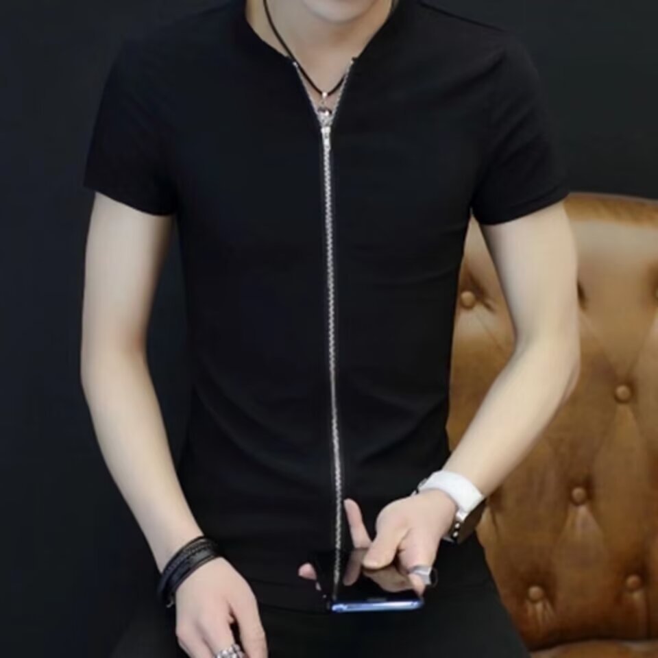 Men's Short Sleeve Stand Collar Shirt Teenagers Slim-fit Cardigan