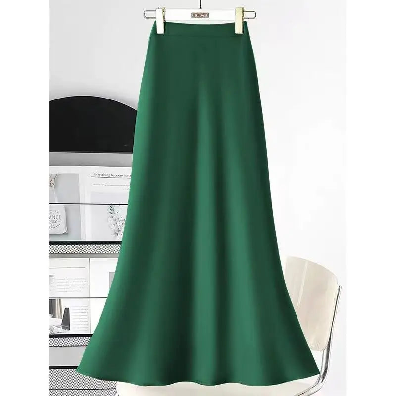 Women's Fashion French Acetate Satin Hip Wrapping Half Fish Tail Skirt Spring And Autumn Medium Long Style Alternative Clothing