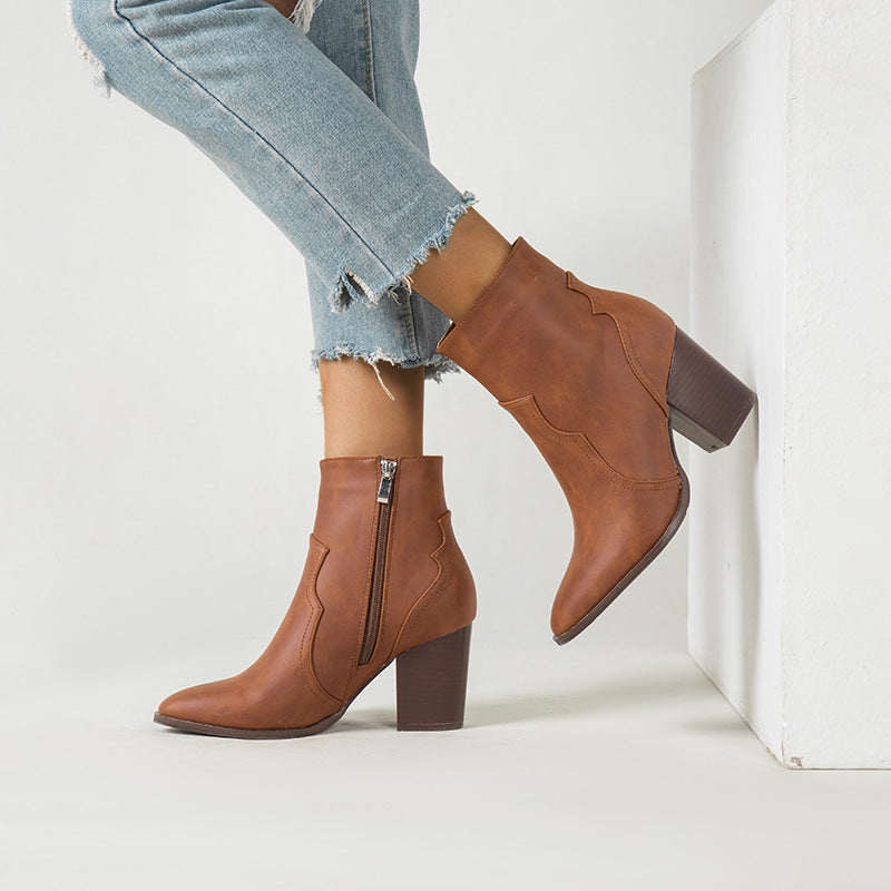 Cashmere Thin Boots  Short Tube Thick Heel High Heel