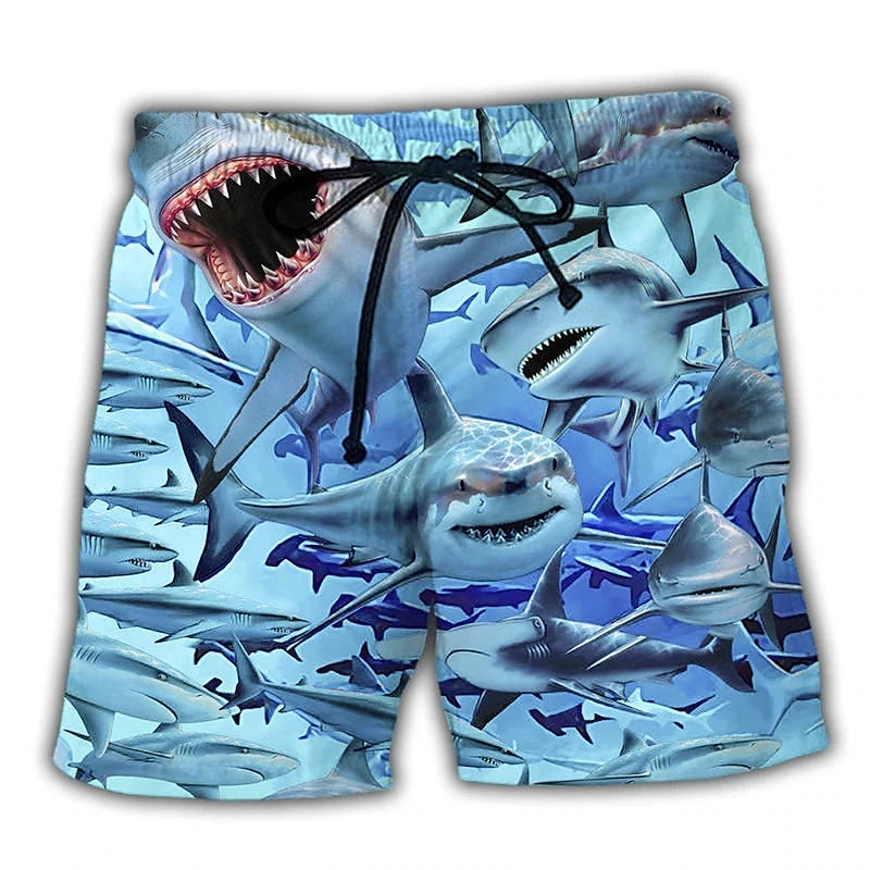 Horror Shark Graphic Bermudas Sea Animal Short Pants For Men Clothes Casual Hawaii Trunks Vacation Surfing Boardshorts Trousers