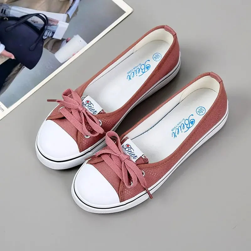 Ladies Shoes Low Canvas Flat Lace Up Women Footwear Casual Sneaker Trends 2024 Designer Walking Light A Shoe Cheap New Spring 39