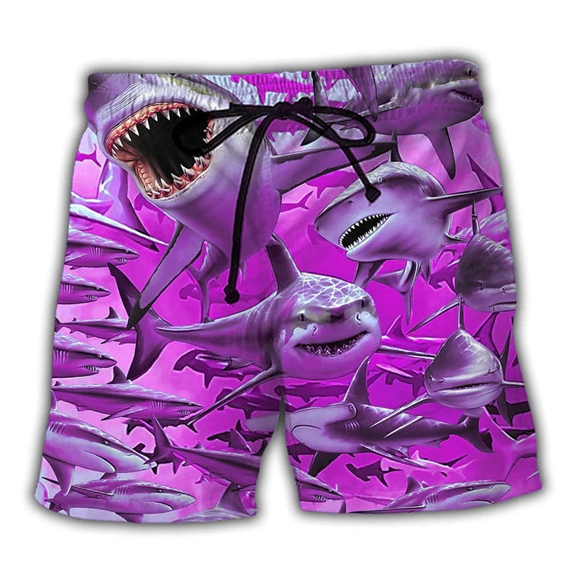 Horror Shark Graphic Bermudas Sea Animal Short Pants For Men Clothes Casual Hawaii Trunks Vacation Surfing Boardshorts Trousers
