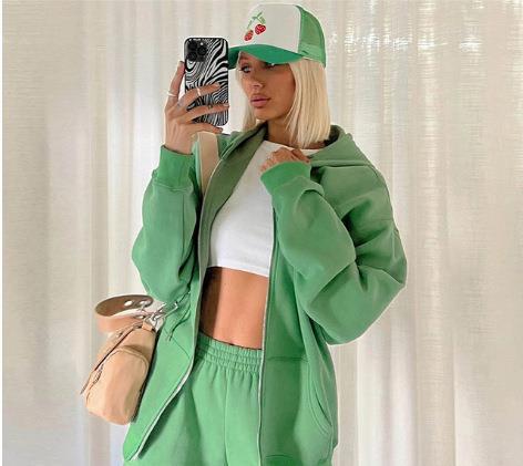 Fall Casual Hooded Sportswear Two-Piece Women Solid Loose Hooded Sportswear Jogging Pants Suit
