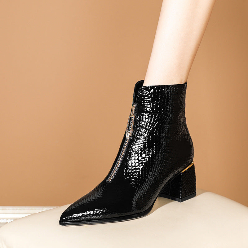 Women's  Cowhide Boots Heel High Heel Leather Boots