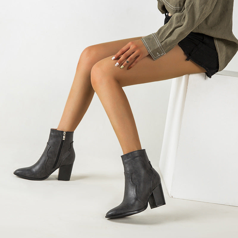 Cashmere Thin Boots  Short Tube Thick Heel High Heel