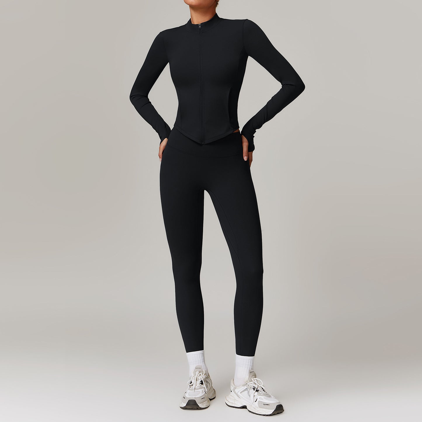 Leisure velvet suit with high waist, wide legs, warm yoga clothes, women's slimming long sleeved fitness suit