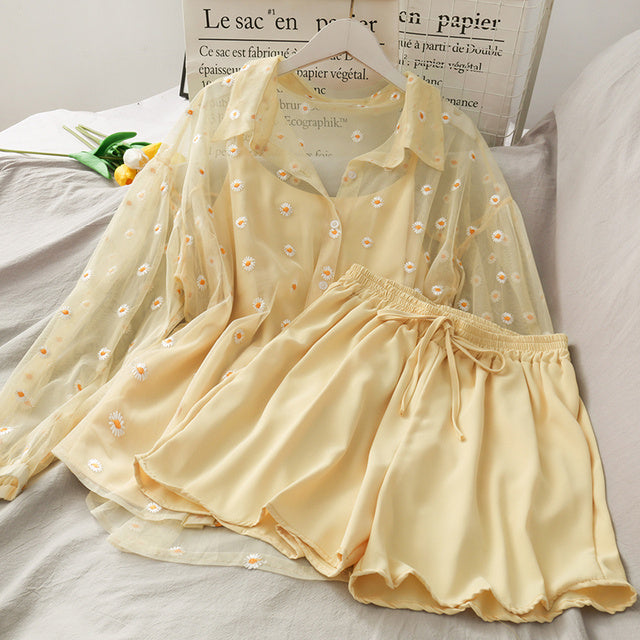 Summer Women Three Piece Sets Casual Linen Tops Shorts Ela