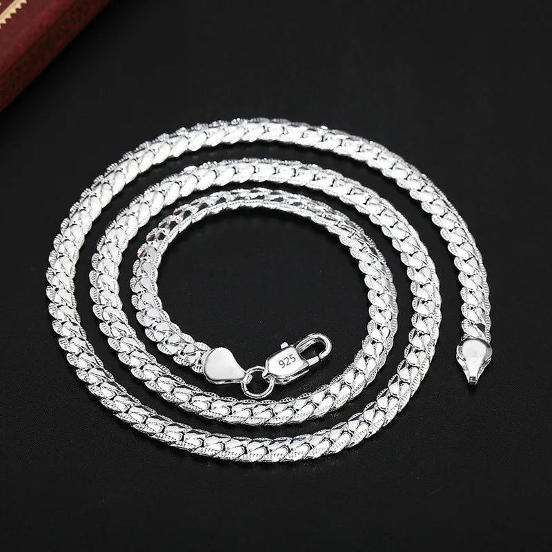 925 Sterling Silver Christmas Gifts European Style Retro 6MM Flat Chain Necklace Bracelets Fashion For Man Women Jewelry Sets