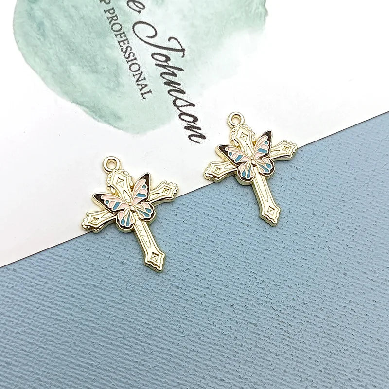 10Pcs Creative Rose Butterfly Cross Charms Alloy Pendent  For Phone Keychain Earring Bracelet Necklace DIY Crafts Jewelry Make
