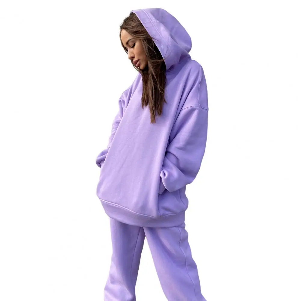 Winter Two Piece Sweatpants Set Oversized Hoodie Pants Women Tracksuit Autumn Trouser Suits Sweatshirt Solid Hoodie Sportswear