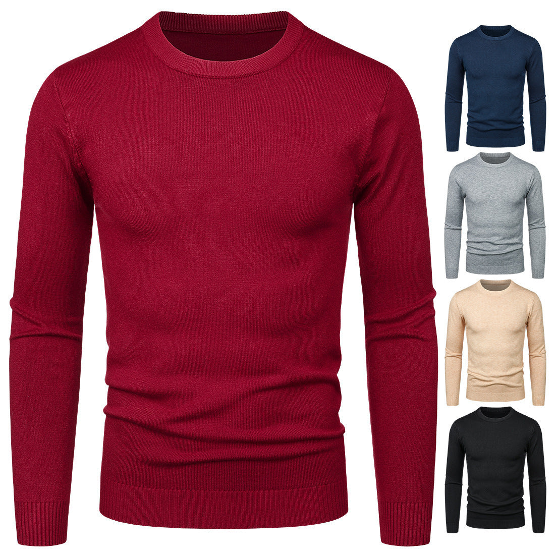 Men's Round Neck Sweater Solid Color Simple Free Size Long Sleeve Sweater