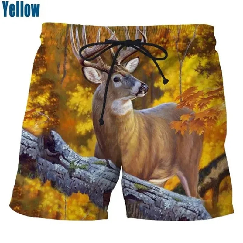 3D Printed Animal Deer Hunting Shorts For Men Summer Casual Personality Plus Size Shorts Men Seaside Vacation Short Pants