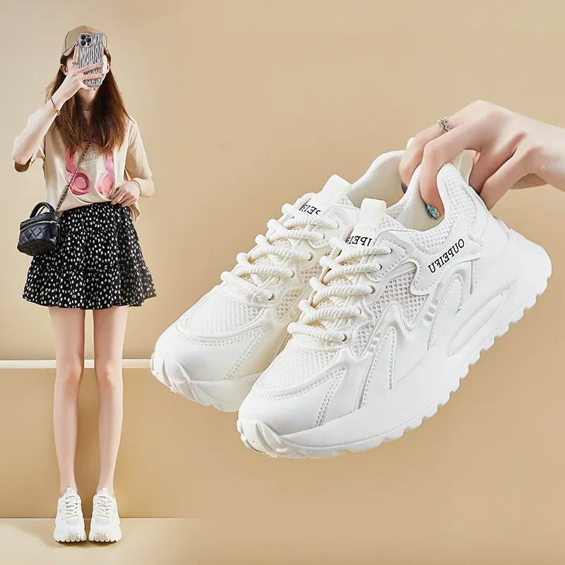Women Casual Shoes Fashion Lace Up Breathable Walking Mesh Platform Shoes Sneakers Women Gym Vulcanized Shoes Female Footwear