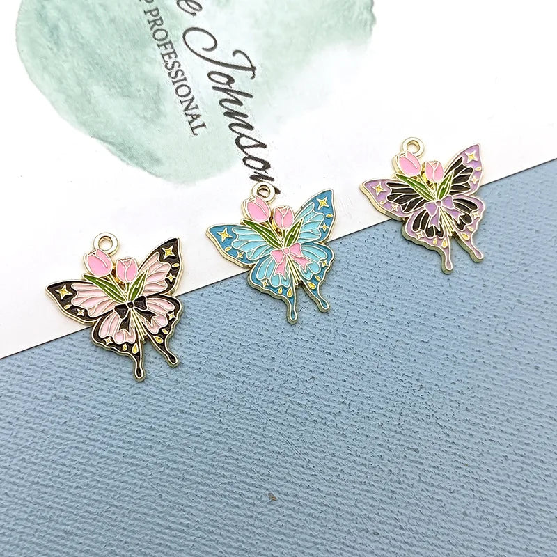 10Pcs Creative Rose Butterfly Cross Charms Alloy Pendent  For Phone Keychain Earring Bracelet Necklace DIY Crafts Jewelry Make