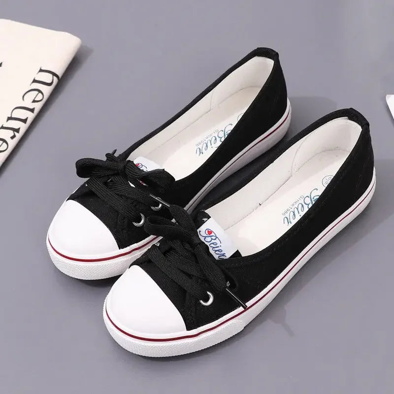 Ladies Shoes Low Canvas Flat Lace Up Women Footwear Casual Sneaker Trends 2024 Designer Walking Light A Shoe Cheap New Spring 39