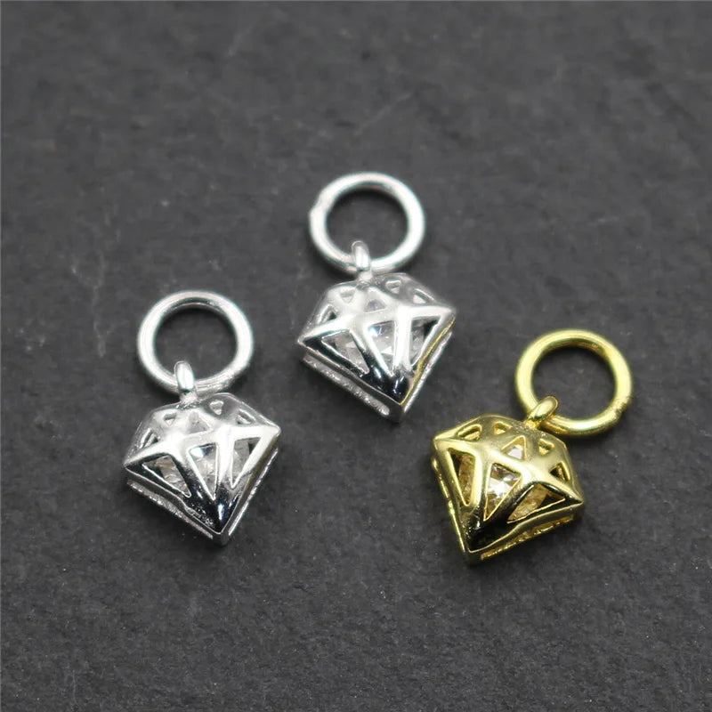 1pc/Lot 925 Sterling Silver Diamond Design Necklace Charms 8.5x7.5mm Earrings Bracelets Metal Pendants DIY Fine Jewelry Findings