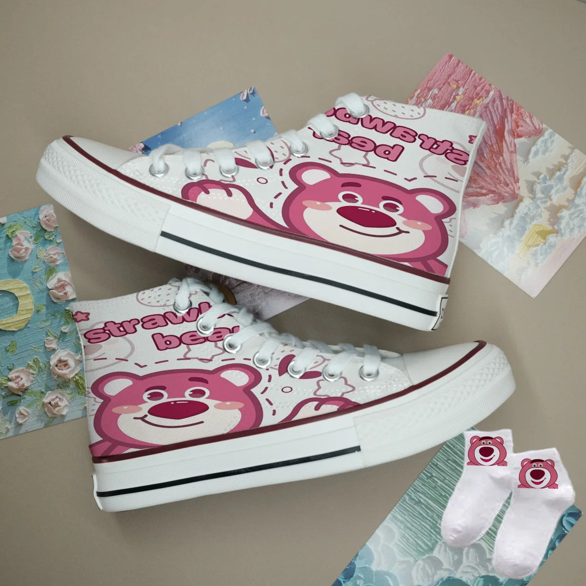 Buzz Lightyear Winnie the Pooh Strawberry Bear student couple casual shoes for men Autumn new high top canvas shoes for women