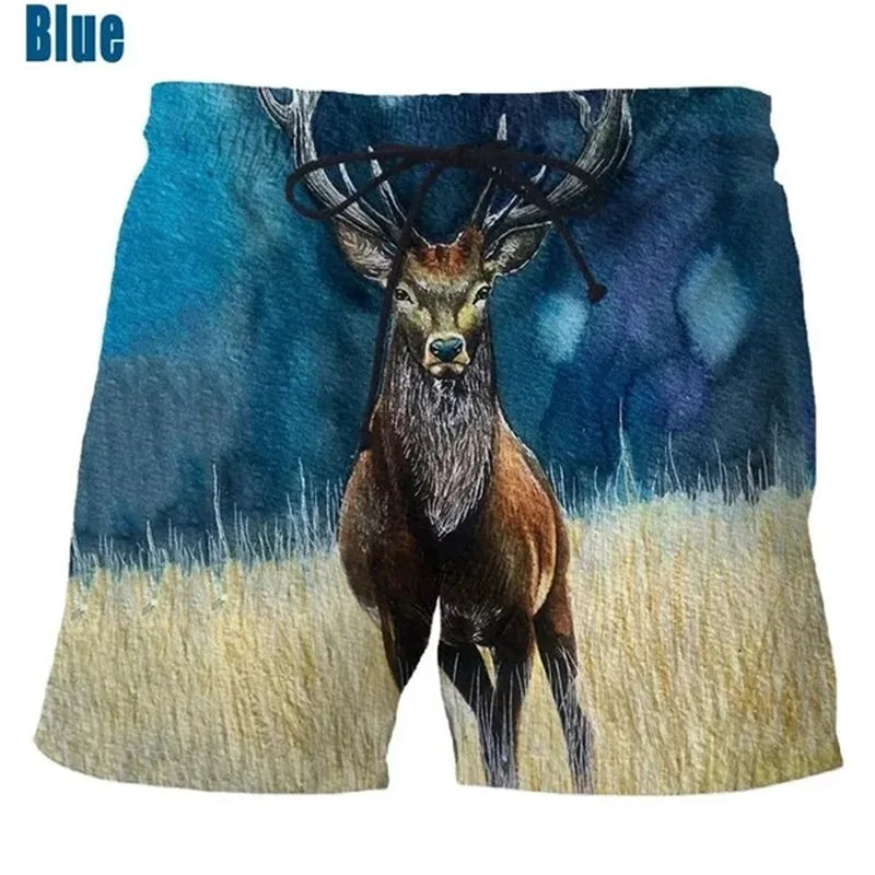3D Printed Animal Deer Hunting Shorts For Men Summer Casual Personality Plus Size Shorts Men Seaside Vacation Short Pants