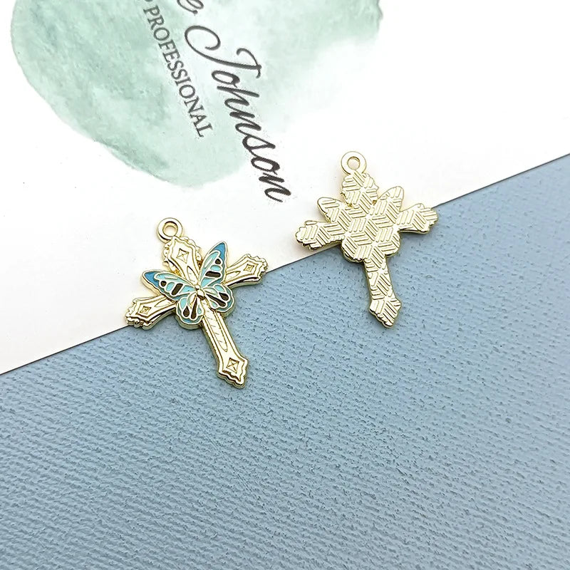 10Pcs Creative Rose Butterfly Cross Charms Alloy Pendent  For Phone Keychain Earring Bracelet Necklace DIY Crafts Jewelry Make