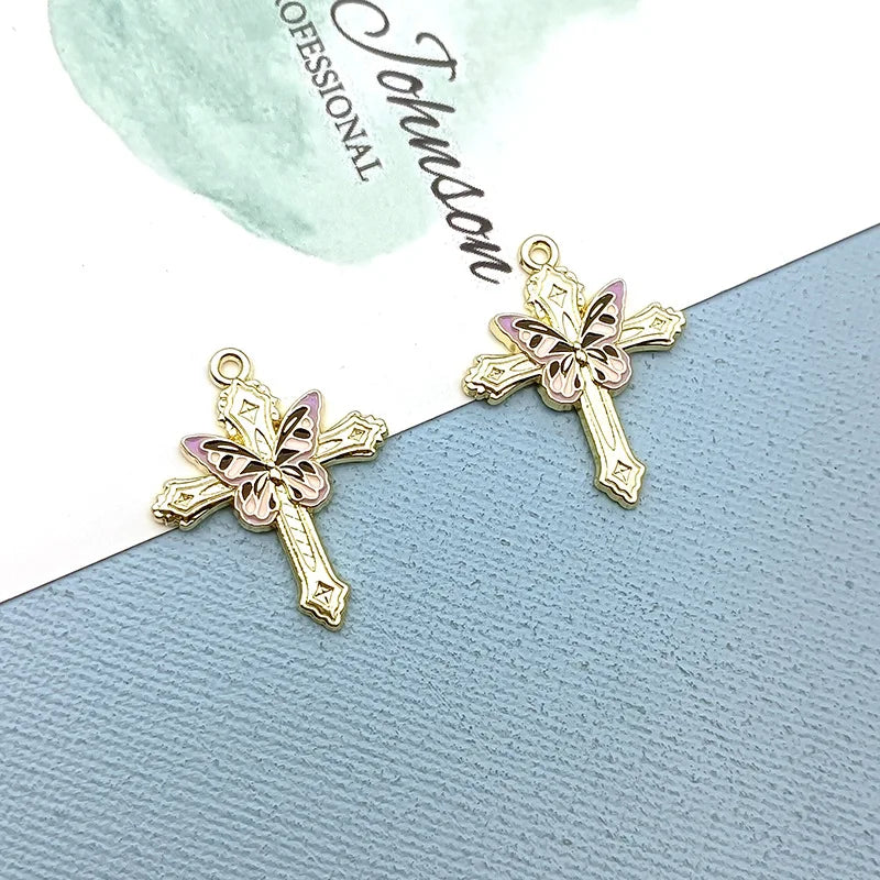10Pcs Creative Rose Butterfly Cross Charms Alloy Pendent  For Phone Keychain Earring Bracelet Necklace DIY Crafts Jewelry Make