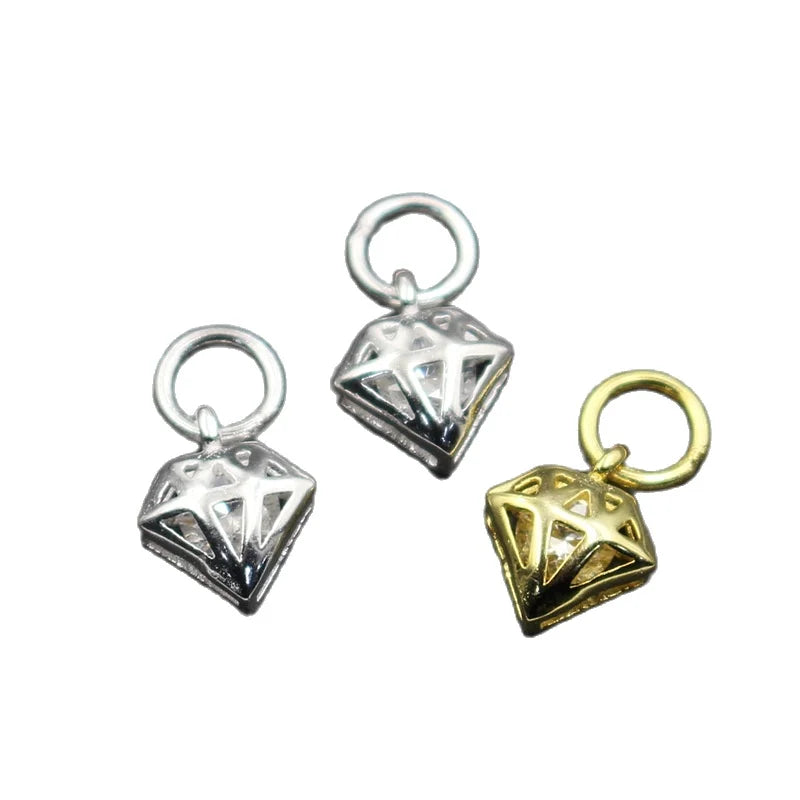 1pc/Lot 925 Sterling Silver Diamond Design Necklace Charms 8.5x7.5mm Earrings Bracelets Metal Pendants DIY Fine Jewelry Findings