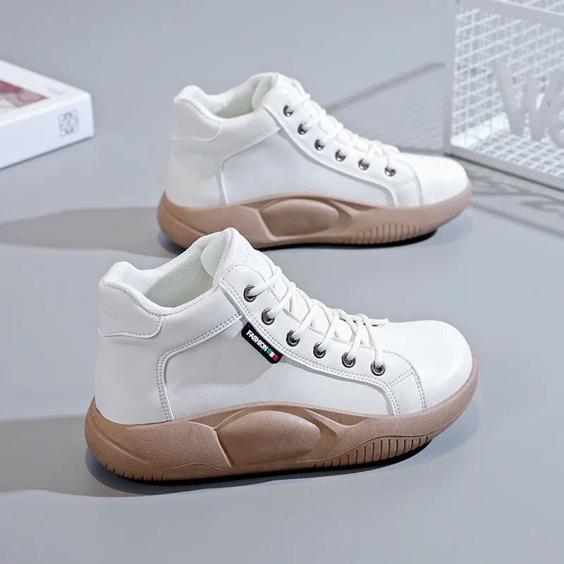 Platform Heels Casual Sport Women Shoes Flats Running Pu Leather Sneakers Woman Autumn New Thick Lace Up Mujer Zapatos 2022 Cozy