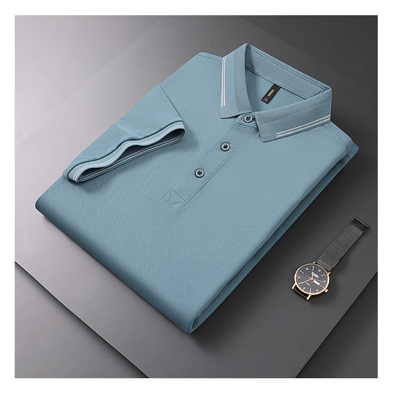 Summer New Textured Men's Polo Shirt Lapel T-shirt Top