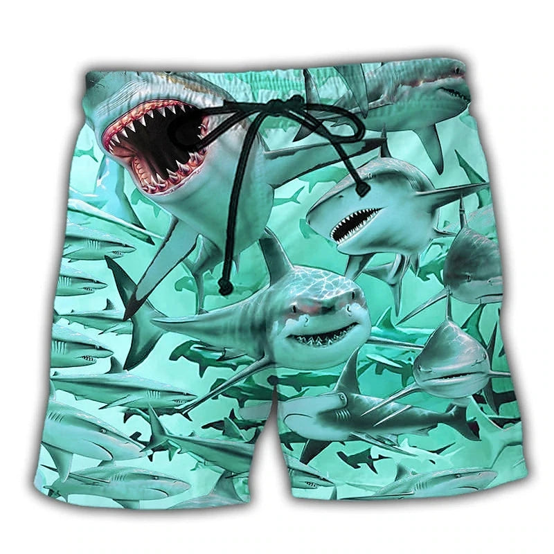 Horror Shark Graphic Bermudas Sea Animal Short Pants For Men Clothes Casual Hawaii Trunks Vacation Surfing Boardshorts Trousers